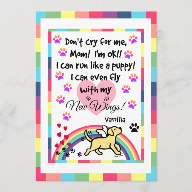 Carte commémorative de trot du Labrador jaune (Devant)