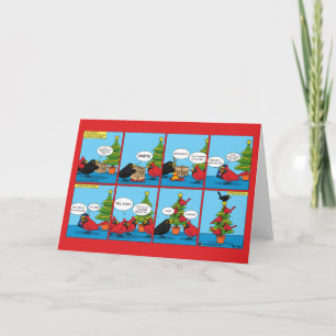 Carte Comment décorer un sapin de Noël en bande dessinée
