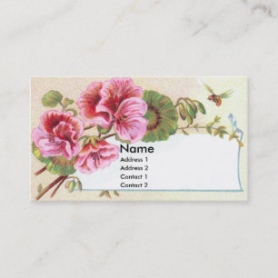 Carte commerciale victorienne de géraniums roses