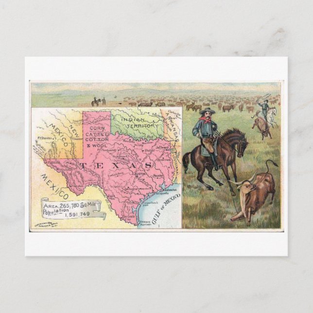 Carte commerciale Vintage Texas 1889 (Devant)