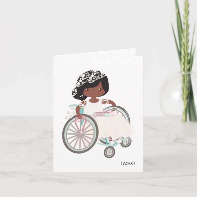 Carte Communion personnalisée - Fille noire en fauteuil  (Devant)