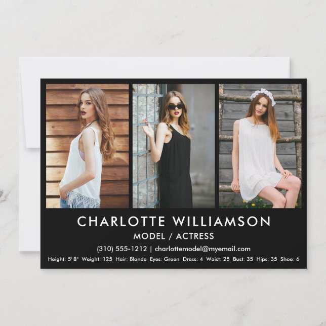 Carte Comp Acteur Modèle 3 Photo 5x7 Noir (Devant)