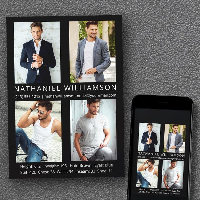 Carte Comp Actor 4 Photos Pro Moderne (Customize to change background color, text size, style or to add more photos to back of card.)