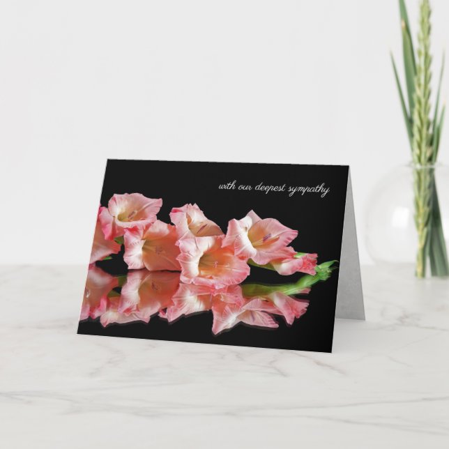 Carte compassion gladiolus rose sur la réflexion noire (Devant)