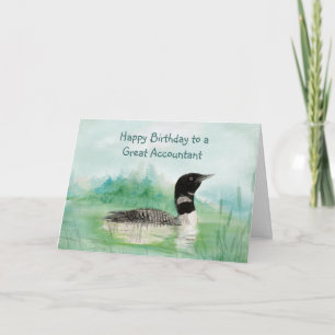 Carte Comptable Anniversaire Loon Bird Nature