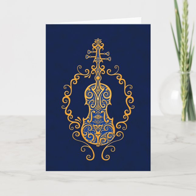 Carte Conception complexe de violon bleu doré (Devant)