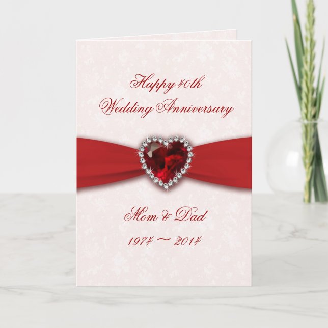 Carte Conception de 40e anniversaire de mariage en damas (Devant)