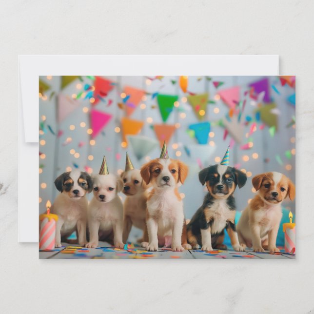 Carte Conception de célébration d'anniversaire de chiots (Devant)