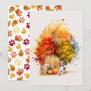 Carte Conception de chien d'automne à l'aquarelle - Beag