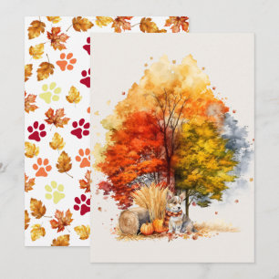 Carte Conception de chien d'automne à l'aquarelle - Corg