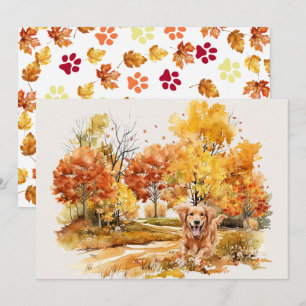 Carte Conception de chien d'automne à l'aquarelle - Retr