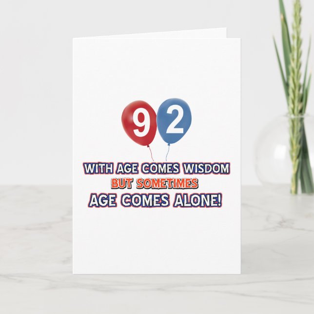 Carte Conception de l'anniversaire de sagesse âgé de 92  (Devant)
