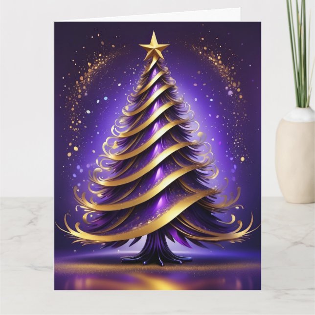Carte Conception de l'arbre de Noël Abstrait violet et o (Devant)