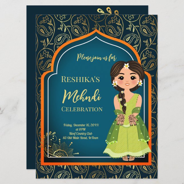 Carte Conception de motifs indiens arabes Mehndi sarcell (Devant / Derrière)