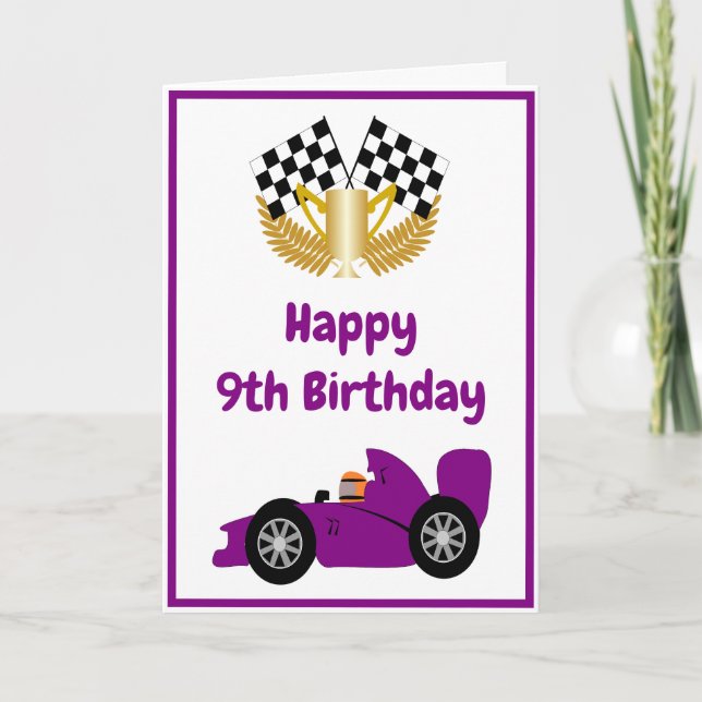 Carte Conception de voiture de course violet personnalis (Devant)