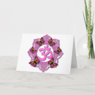Carte Conception mandala ohm rose avec papillons Monarch