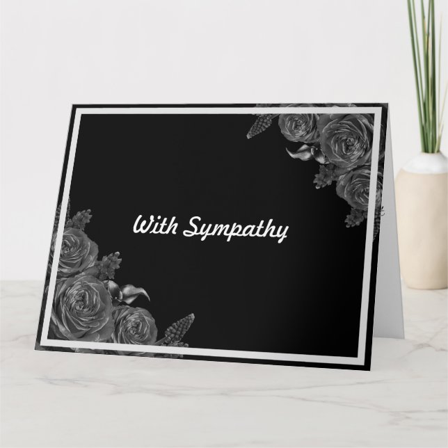 Carte condoléances de sympathie noire florale (Devant)
