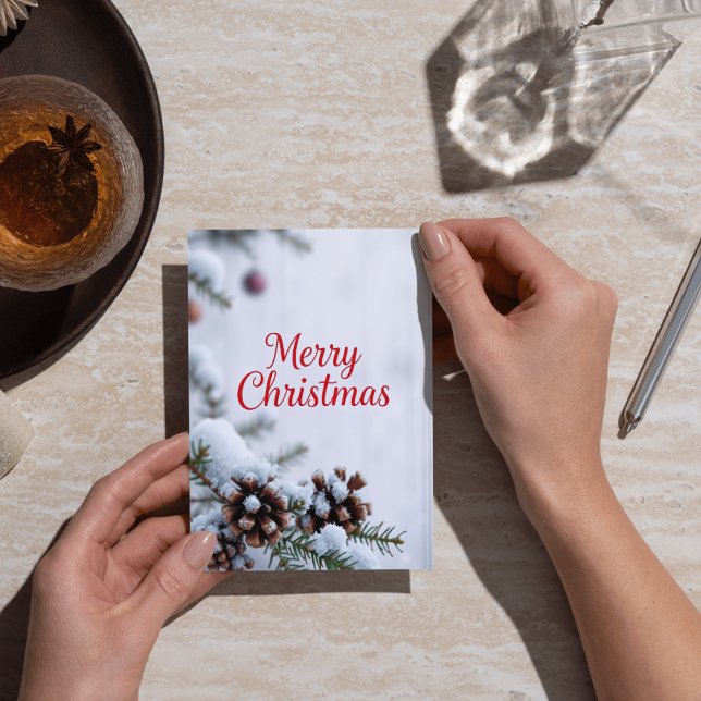 Carte Cône de pin givrée Joyeux Noël Design (Créateur téléchargé)