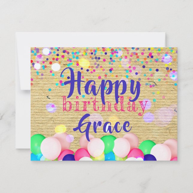 Carte Confetti Coloré Et Ballons Joyeux Anniversaire (Devant)