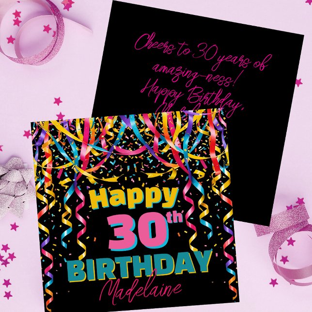 Carte Confetti coloré et Streamers 30e anniversaire (Créateur téléchargé)