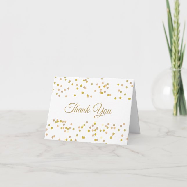 Carte Confetti de poussière d'or élégant Merci de script (Devant)