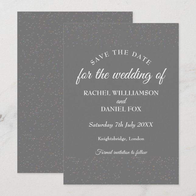 Carte Confetti en argent Stardust Enregistrer la date (Devant / Derrière)