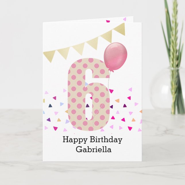 Carte Confetti Pink Polka Dot 6e anniversaire (Devant)