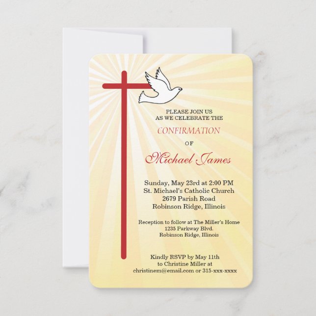 Carte Confirmation pour Boy Cross Dove Golden Rays (Devant)