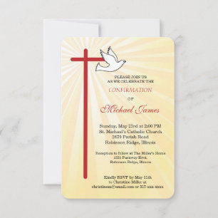 Carte Confirmation pour garçon Croix Colombe Rayons Doré