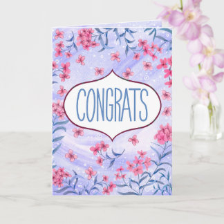 Carte Congrats Blue and Pink Floral Celebration Card