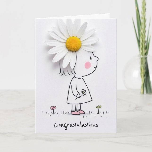 Carte Congratulations Little Girl With a White Daisy (Devant)
