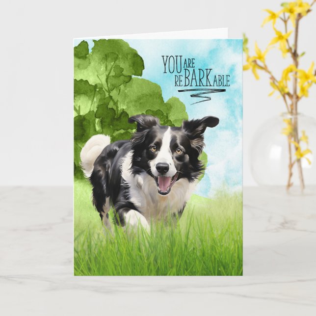 Carte Congratulations reBARKable Border Collie Dog (Fleur jaune)