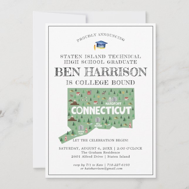 Carte Connecticut | College Bound Graduation Party (Devant)
