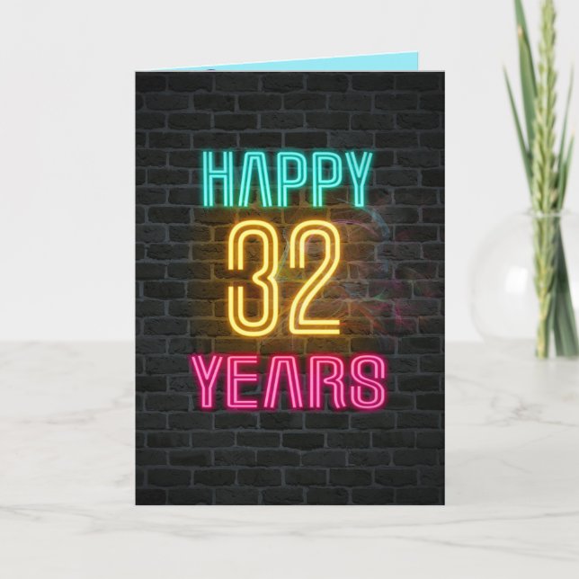Carte Connexion néon en brique pour 32e anniversaire (Devant)
