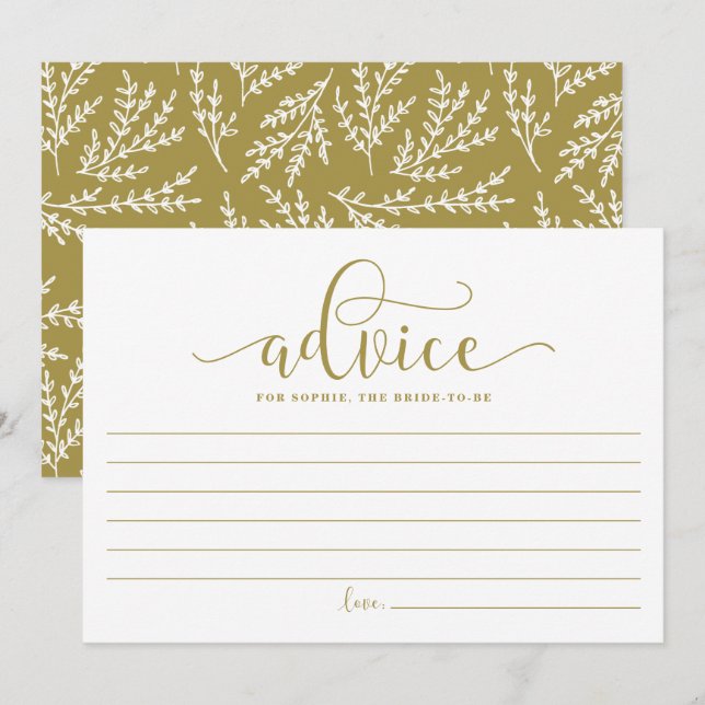 Carte Conseil Adivce en calligraphie d'or pour l'épouse d'être (Devant / Derrière)