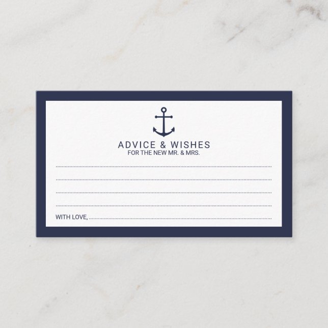 Carte Conseil Ancre Bleu marine Nautique Mariage Conseils et voe (Devant)