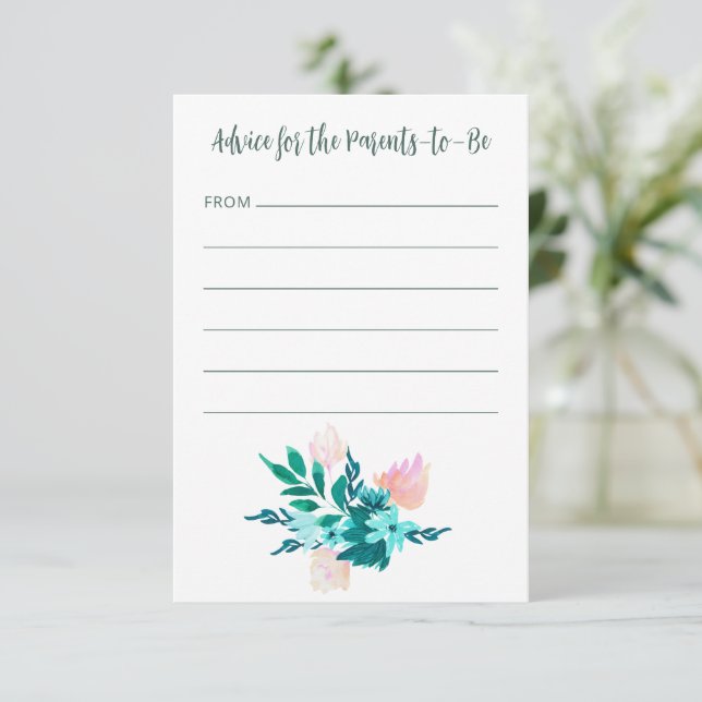 Carte Conseil Aqua Blue Green Aquarelle Baby shower Floral (Debout devant)