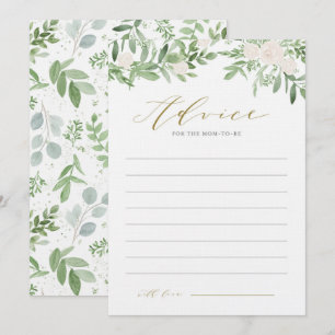 Carte Conseil Aquarelle Baby shower vert et fleurs blanches