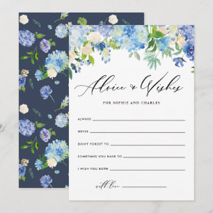 Carte Conseil Aquarelle Bleu Hydrangée Mariage bien souhaits
