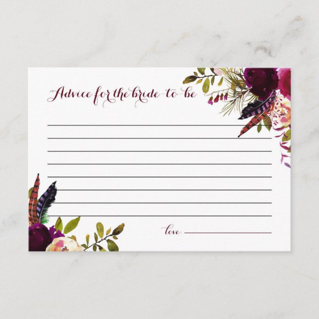 Carte Conseil Aquarelle Boho Floral Automne Conseils pour la mar (Devant)