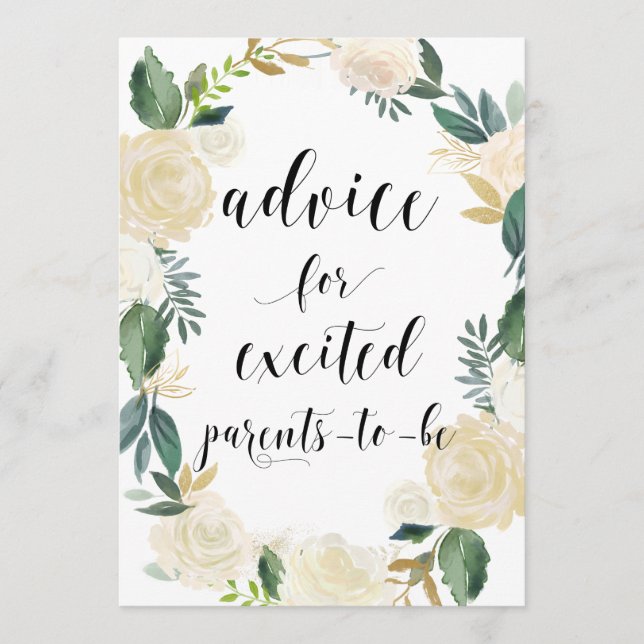 Carte Conseil Aquarelle Fleurs Parties scintillant d'or Conseils (Devant)
