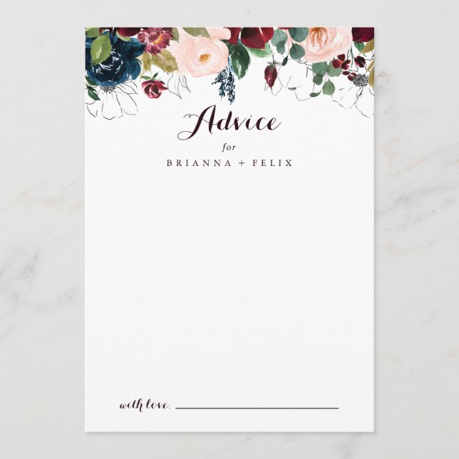 Carte Conseil Aquarelle illustrée automne Mariage floral (Devant)