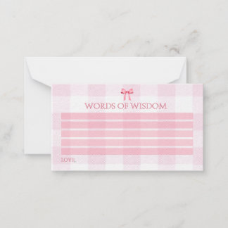 Carte Conseil Aquarelle mignonne Coquette Bow rose Nouveau Paren