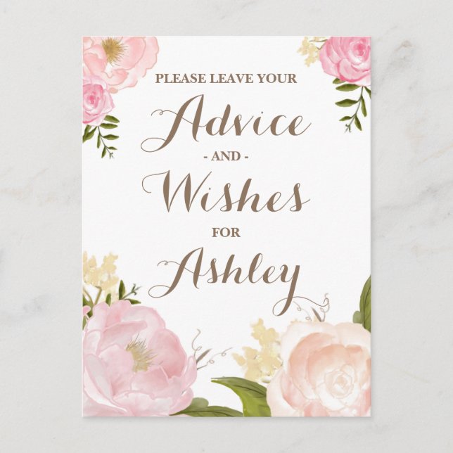 Carte Conseil Aquarelle romantique Fleurs Advie pour la mariée (Devant)