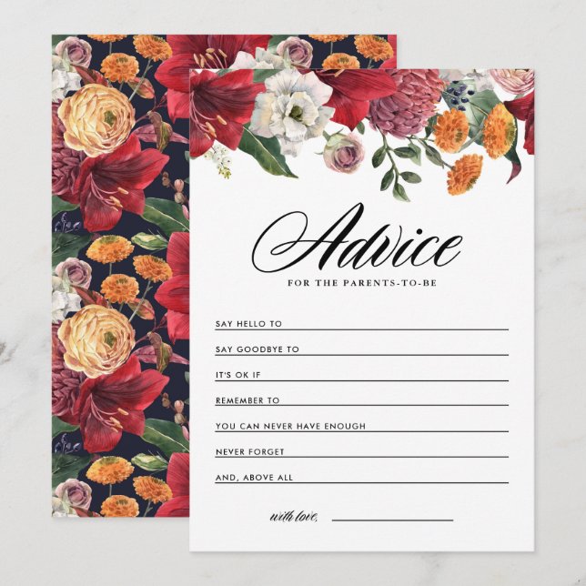 Carte Conseil Aquarelle Rouge Amaryllis Baby shower botanique (Devant / Derrière)