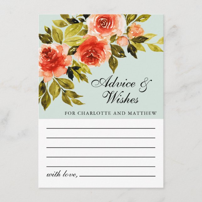Carte Conseil Aquarelle végétale verte à la menthe Mariage botan (Devant)