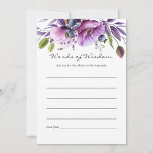 Carte Conseil Aquarelle Violet Poppy Floral Baby shower Conseils