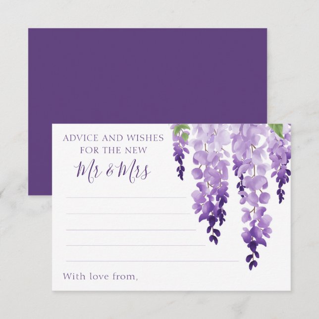 Carte Conseil Aquarelle Wisteria Purple Lilac Mariage Floral (Devant / Derrière)