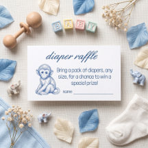 Baby Blue Toile Safari Baby Shower Diaper Raffle I