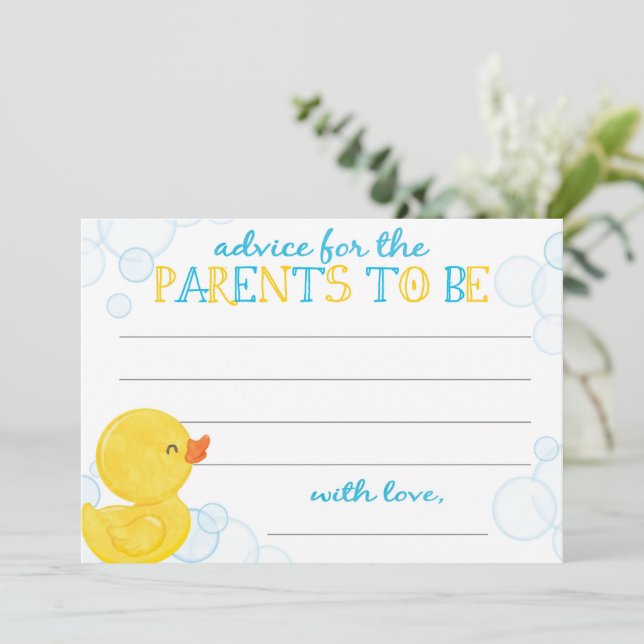 Carte Conseil Baby shower de canard en caoutchouc Conseils pour  (Debout devant)